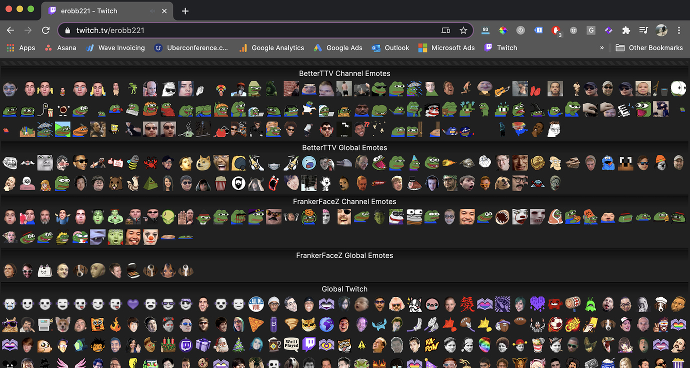 Emote menu displaying full screen betterttv nightdev community forums