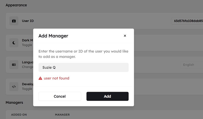 cant add manager